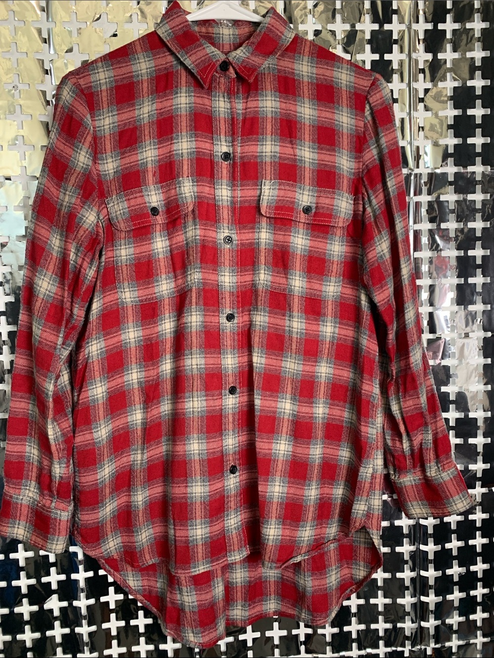 Madewell Red and Cream Plaid Button-Down Shirt